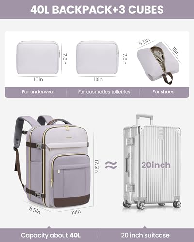 Image of LOVEVOOK 40L Travel Backpack for Women & Men - 17.3 Inch Carry On Backpack & Personal Item Backpack for Airlines, Spacious and Durable Design, with 3 Packing Cubes