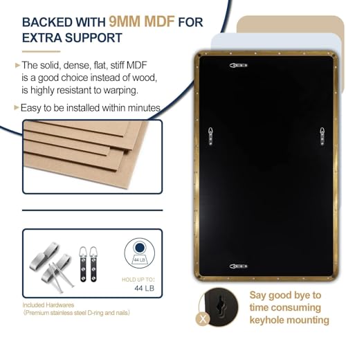 ANDY STAR 30"x48" Brass Gold Bathroom Mirror, Large Wall Mirror for Bathroom, Rounded Rectangle Mirror in Premium Stainless Steel Metal Frame Hangs Horizontal Or Vertical (Brushed Gold) by ANDY STAR - Image 8