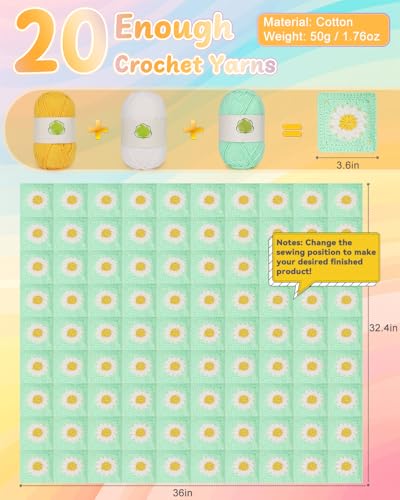 Image of Coopay Crochet Blanket Kit for Beginners, All-in-One Granny Square Blanket Kit with Step-by-Step Video & Enough Yarns - Master Granny Square Crocheting Easily, Ideal Gift for Craft Lovers (Aqua Green)