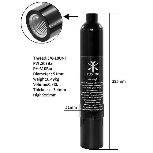 TUXING Aluminium-Paintball-Luftbehälter, Hochdruck-Luftbehälter 0,38 l, 23 Ci Kapazität, Tauchzylinder-Hochdruck-Luftflasche für Paintball oder PCP AirGuns (leere Flasche) 5/8–18 UNF
