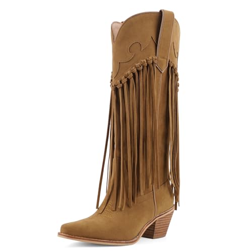 Mid Calf Fringe Cowgirl Boots For Women Embroidered Pointed Toe Chunky Block Heel Cowboy Western Tassel Boot4