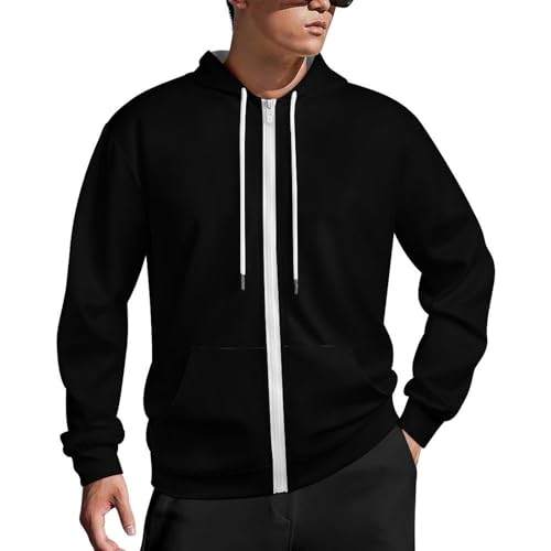 Fall Men's Long Sleeve Zip Up Hoodies Drawstring Hooded Cardigan