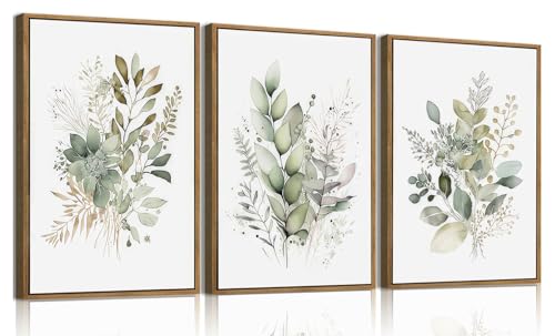 SongZest 3 Piece Green Botanical Framed Wall Art Boho Floral