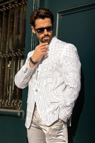 Barabas Men's Geometric Studded Henley Lapel Blazer 3BLR144