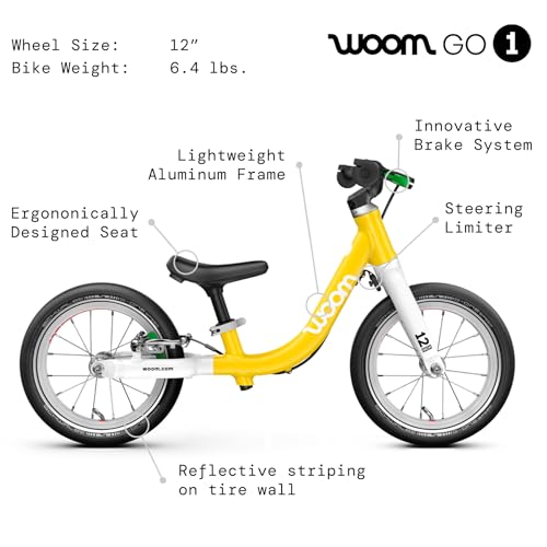 Image of woom GO 1 & GO 1 Plus Balance Bike for Toddlers & Kids 18 Month to 4.5 Years Old, 12-Inch & 14-Inch Lightweight Bicycles for Boys & Girls