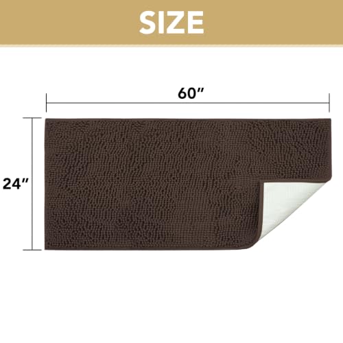 Image of H.VERSAILTEX Dog Door Mat Absorbent Dirt Trapper Non Slip Quick Dry Washable Chenille Pet Bed Mat for Mud Dogs Indoor and Outdoor(Chocolate, 24 inch x 60 inch)