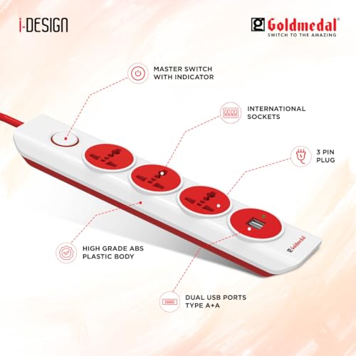 Image of Goldmedal i-Design 4x1 Extension Cord with Dual USB (A+A) | 2 M Cable