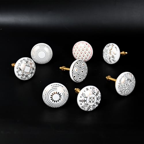 Image of Vintage Ceramic Knobs for Kids and Kitchen Cupboards, Drawers, Wardrobes, PC Cabinets, Almirahs, Dressers, Decorative Pull Handles for Dressing Table and Home Decor - Set of 8, Golden