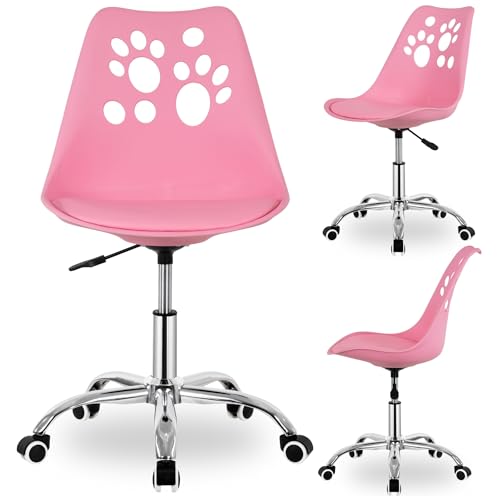 Schreibtischstuhl Mädchen Kinder ab 6 Jahren Rosa höhenverstellbar + Kinder schreibtischstuhl ergonomisch mit Rollen & Komfortpolster für Schulaufgaben & Lernen - Drehstuhl Kinderzimmer Pastell