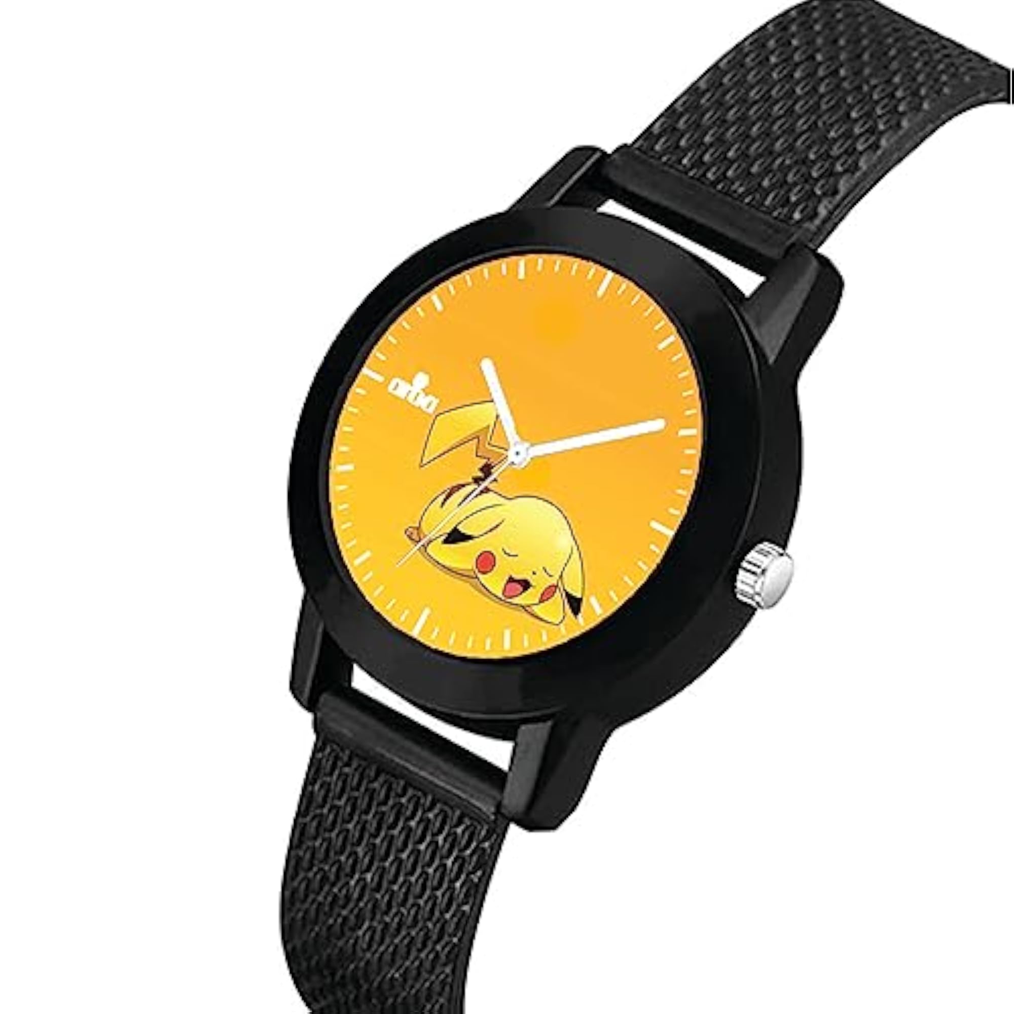 Yawning Yellow Pika Kids Black Metal Rubber Analog Watch