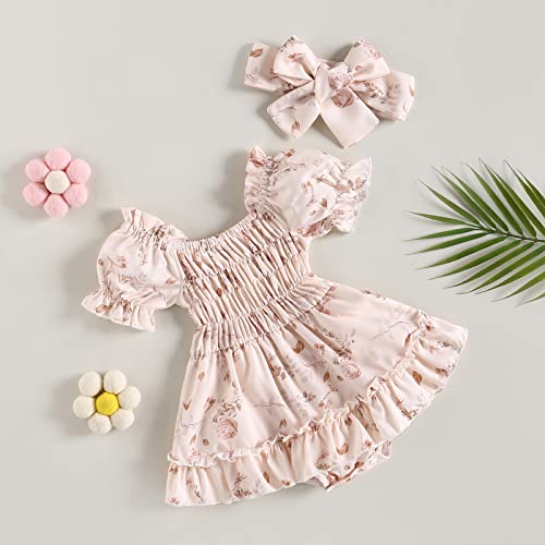 Fybitbo DLOEGA-Q-YOGKA3 Newborn Baby Girl Romper Dress Floral Short Sleeve Ruched Jumpsuit Ruffle Bodysuit Headband Infant Summer Outfits thumb #2