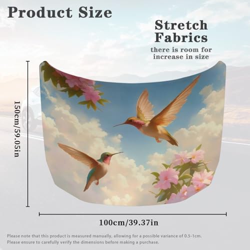 Image of Car Hood Cover Protector,All Weather Automotive Print Hood Covers for Cars,Universal Accessories for Decoration Hummingbird Pink Flower Print