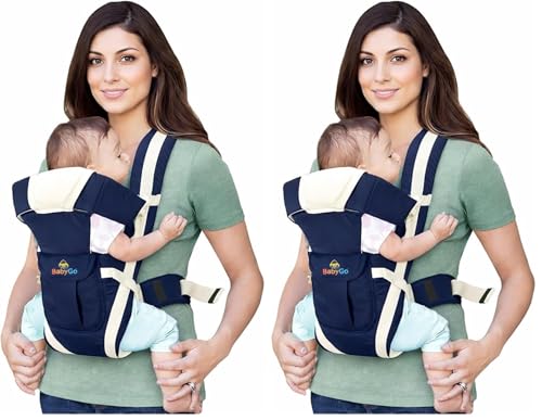 Image of BabyGo Kids 4-in-1 Adjustable Baby Carrier Cum Kangaroo Bag | Multiple Carry Positions: Front, Back, Hip - Comfortable & Adjustable with Safety Belt and Buckle Straps (Blue) (Pack of 2)