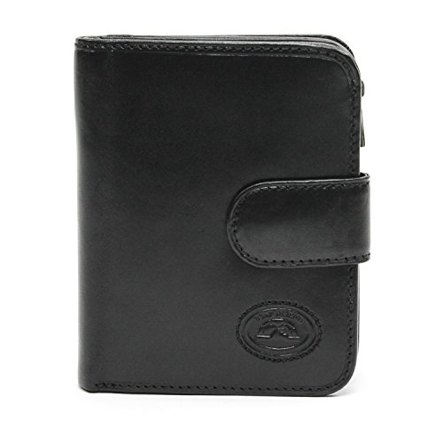Tony Perotti Womens Italian Bull Leather Compact Clutch Credit Card Wallet with ID and Zippered Coin Pocket in Black