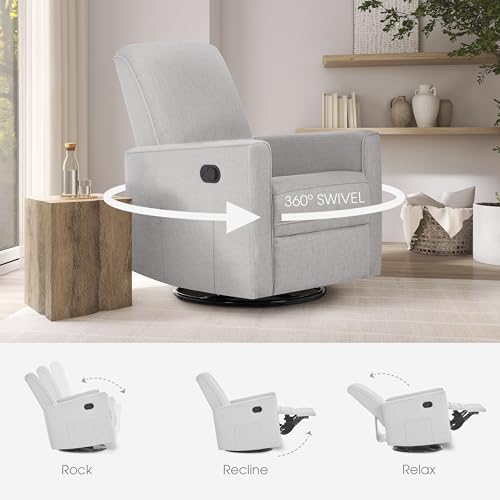 Image of Evolur Raleigh Upholstered Manual Glider Recliner- Rocking & 360 Swivel with Smooth Glide - Greenguard Gold & FSC Certified - Modern Nursery and Living Room Chair in Fog