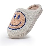 COVS Cute Kids Smile Face Plush Slippers for Girls & Boys - Soft, Non-Slip, Warm (Beige, 36/37)