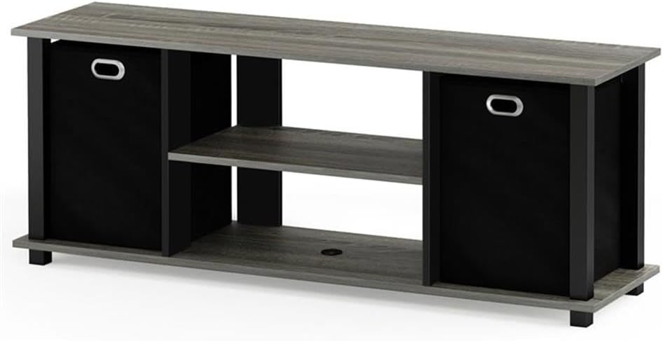 Pemberly Row Wood Entertainment Center, 41.7 in Wide, French Oak Gray/Black Finish, Fits TV up to 50 in, Engineered Wood, Compact Design with Storage Bin Drawers, Living Room Media Console