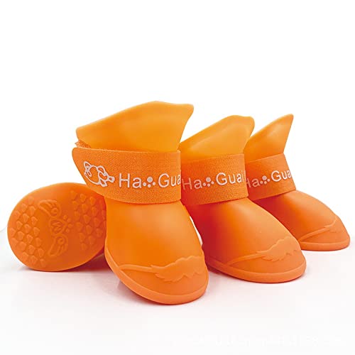 Dogs Candy Colors Anti-Slip Waterproof Rubber Rain Shoes Boots Paws Cover (Orange,S)