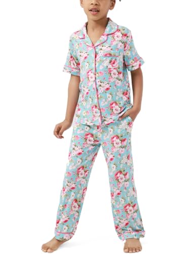 Image of Bamboo Viscose Girls' Sleepwear Short Sleeve Button Down 2-Piece Girls' Pajama Sets