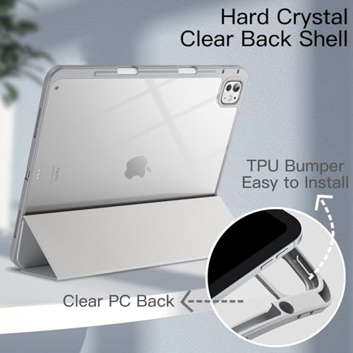 Image of JETech Cover Case for iPad Pro 13-Inch M5 /M4 (2025 /2024) with Pencil Holder, Clear Transparent Back Shell Slim Stand Shockproof Tablet Cover, Auto Wake /Sleep (Silver)