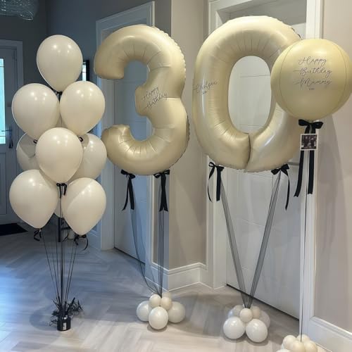 Image of Cream Number 0 Balloons,40 Inch 0 Balloons Giant Helium Foil Mylar Beige 0 Balloon Number for Birthday Party Anniversary Decorations