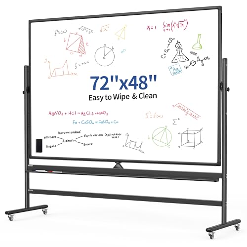 DexBoard 72" x 48" Double-Sided Mobile Whiteboard with Stand, Extra Large Rolling Magnetic Dry Erase Board, Reversible Black Frame Whiteboard for Office, Classroom, Heavy-Duty Presentation Easel