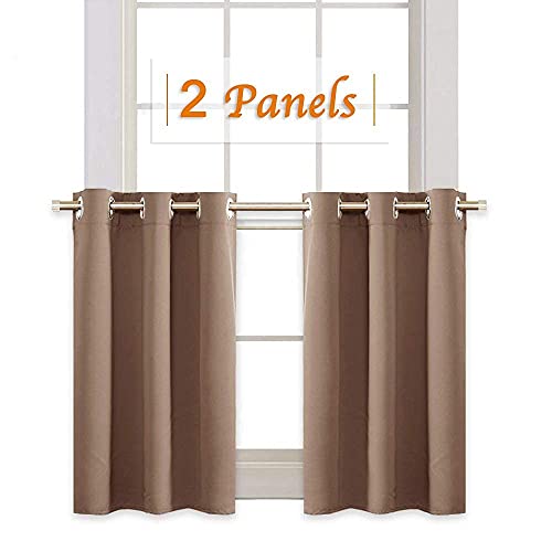 Ryb Home Blackout Window Covering Privacy Drapes For Bath, Half Window Blinds Tiers Sunlight Faded Shades For Nursery/Cafe Shop/Closet, Wide 42 Inch X Long 36 Inch, Mocha, 2 Panels #TOP1