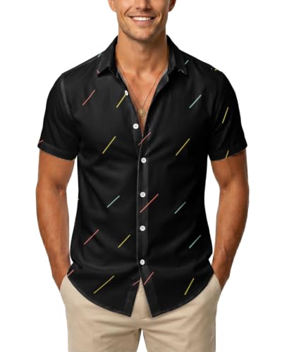 Image of 99TIMORO Funny Film Summer Button Down Shirt Men Short Sleeve Top | Movie Character Hawaiian Shirts for Men Lightweight Breathable Beach Vacation Business Casual Summer Gifts Classic Fit