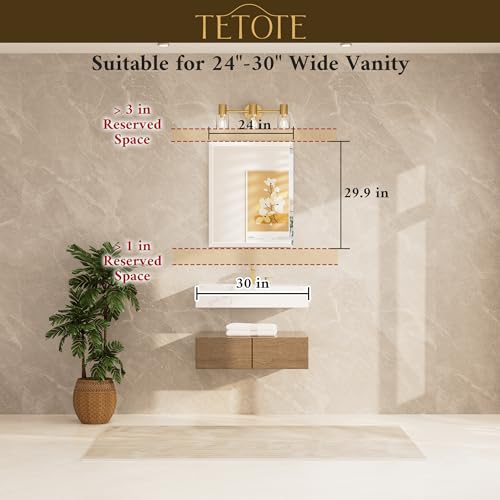 Image of TETOTE 24 inch x 30 inch Bathroom Mirror Frameless Tempered Wall Mounted Beveled Mirror for Bathroom