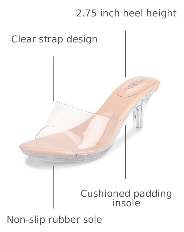 Image of NBUUNBU Clear Heels for Women Silver Black Heels Little Platform Sexy High Heels Sandals Stiletto Kitten Open Toe Dress Shoes Comfortable Double Transparent Strap Heeled Sandals Mule