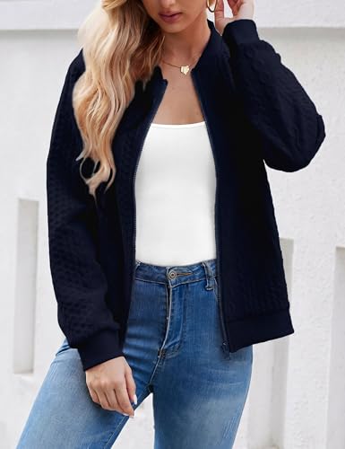 Image of WROLEM Women's Zip Up Cardigan Sweater Cable Hoodies Long Sleeve Jacket Outfits Crewneck Casual Coat