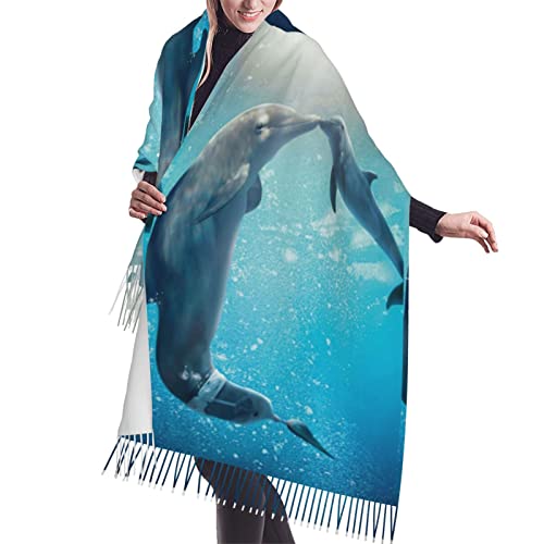 Écharpe d'hiver le dauphin à pompons cadeau femme chic