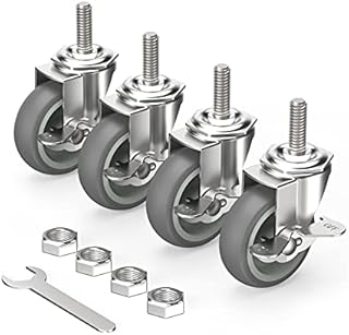 HOLKIE Castor Wheels 75mm (3 inch) with Brakes Stem Castors, M12 x 1.75 x 30mm (Stem Diameter 12mm, Stem Length 30mm) Threaded Stem Caster Locking Swivel Casters Set of 4 Heavy Duty Grey