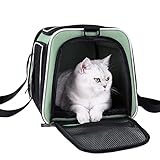 petisfam Top Load Cat Carrier for Medium Cats and Small Dogs with Washable Cozy Bed, 3 Doors and Shoulder Strap. Easy to get cat in, Easy Storage, Lightweight, Airline Approved