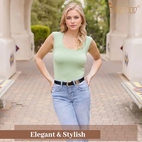 JASGOOD 2 Pack Women's Leather Belts for Jeans Pants Fashion Ladies Dress Waist Belts with Gold Buckle4