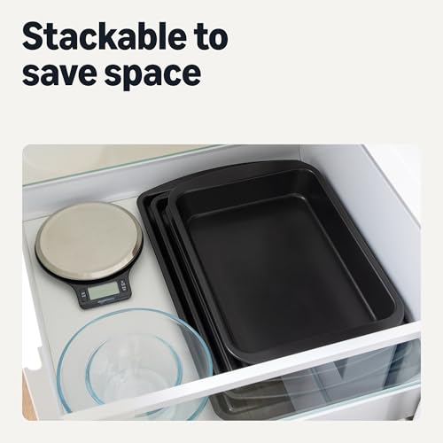 Amazon Basics Nonstick Baking Sheets 3-Piece Set, Stackable, Dishwasher and Oven-Safe