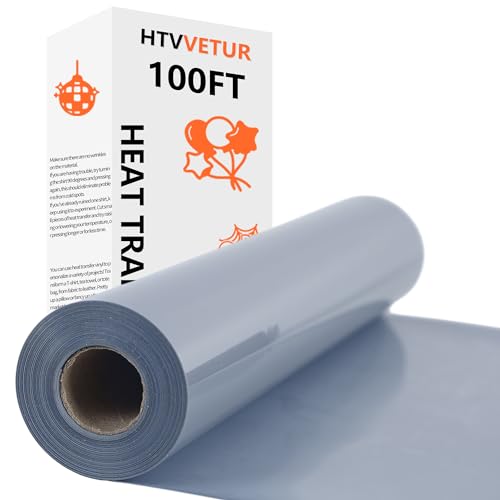 Image of HTVVETUR Gray Iron on Vinyl Roll 12 inch x 100ft, HTV Heat Transfer Vinyl, Easy Cut Weed Vinyl for DIY T-Shirt Crafts & Cutting Machines (Gray, 100ft)