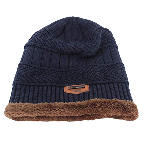 Gorro masculino de tricô KesYOO de crânio de inverno com forro de lã grossa e despojado (cinza escur
