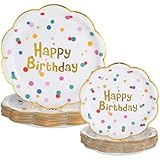 Yungyan 60 Pcs 2 Sizes Happy Birthday Dessert Plates Scalloped Colorful Paper Plates Polka Dots Birthday Party Supplies Disposable Rainbow Dots Tableware Baby Shower Favors