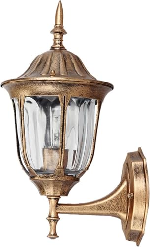 Image of WHITERAY Golden Aluminium Die Cast Outdoor Wall Light Lantern Waterproof Lighting Fixture Lamp with Clear Glass Panels Antquei Finish Perfect for Farmhouse, Muesum, Garden, Entryway (Without Bulb)