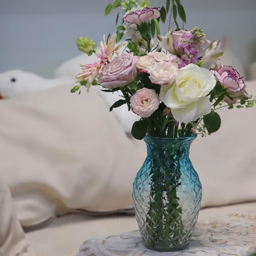 OFFIDIX Glass Waisted Flower Vase - Lattice Modern Style for Home Living Room Table Decoration (Blue Clear) - Image 3