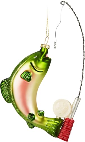 BRUBAKER Fisch an der Angel - Handbemalte Weihnachtskugel aus Glas -...