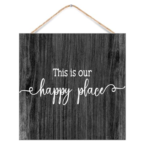 Letrero de madera This Is Our Happy Place para decoración de pared rústica 2