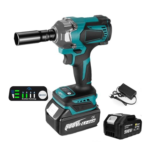 Oamger 1200N.M Llave de Impacto Inalámbrica, Atornillador de 1/2 Pulgada, Llave de Impacto con 1 Batería, Visera Multifuncional de 6700 RPM con Luz LED, 4 Velocidades, para el Coche y el Hogar