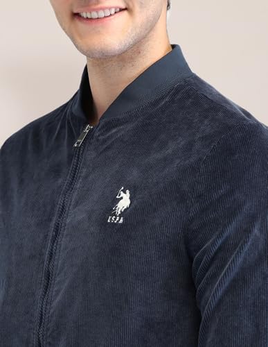 Image of U.S. Polo Assn. Men's Blue Textured Mock Collar Long Sleeve Casual Polyester Regular Fit Jacket