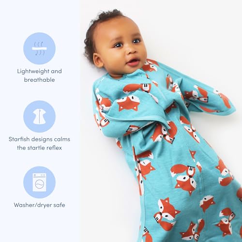 Image of SleepingBaby Zipadee-Zip Transition Swaddle - Cozy Baby Swaddle Blanket with Zipper Convenience - Roomy Wearable Blanket for Easy Diaper Changes - Friendly Fox, X-Small (3-6 Month)