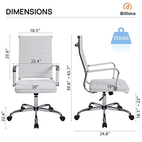 Office Task Chair, Beatmart Inc Ergonomic Desk Chair Leather Conference Room Chairs Height Adustable | Ribbed High Back | Swivel Rolling Executive Chair White #TOP1