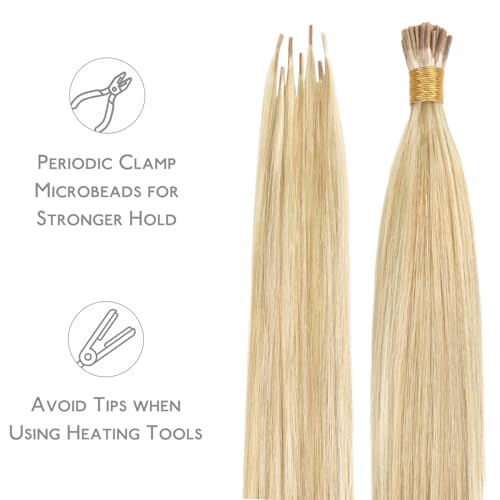 Image of WENNALIFE I Tip Hair Extensions Human Hair, 50g 50s 18 Inch Light Blonde Highlighted Golden Blonde Remy Itip Human Hair Extensions Invisible Itips Straight I Tips Fusion Extensions Real Human Hair