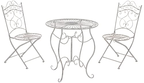 CLP Garten-Sitzgruppe Indra I Zwei Klappstühle Und EIN Tisch I Pflegeleichte Gartenmöbel Aus Eisen Im Jugendstil, Farbe:antik weiß