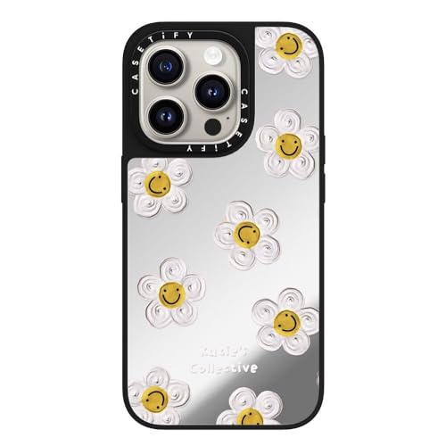 CASETiFY Magsafe �Ή��~���[ iPhone 15 Pro �P�[�X [���ː� / 1.5m����̗����������N���A / Magsafe �ɑΉ�] - Daisy - �V���o�[ (�u���b�N�o���p�[)